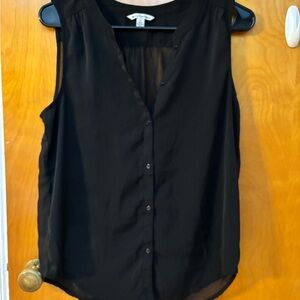 American Eagle Black Button Down Blouse Sheer Lace Back - Small